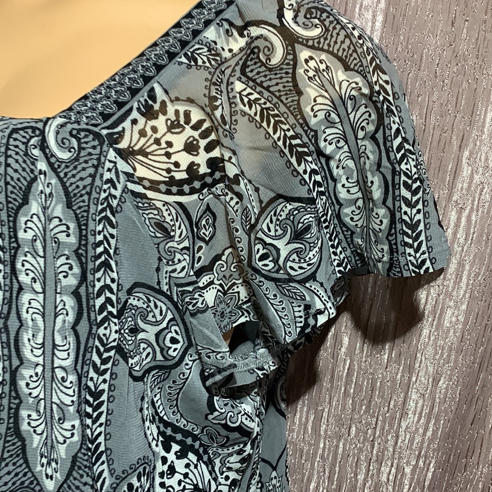 Apt. 9 Top Blouse Gray Black Floral Paisley Square Neck Short Sleeve Size 2X - Picture 7 of 16